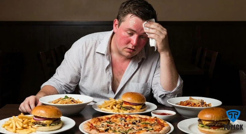 پرخوری از دلایل تعریق هنگام غذا خوردن