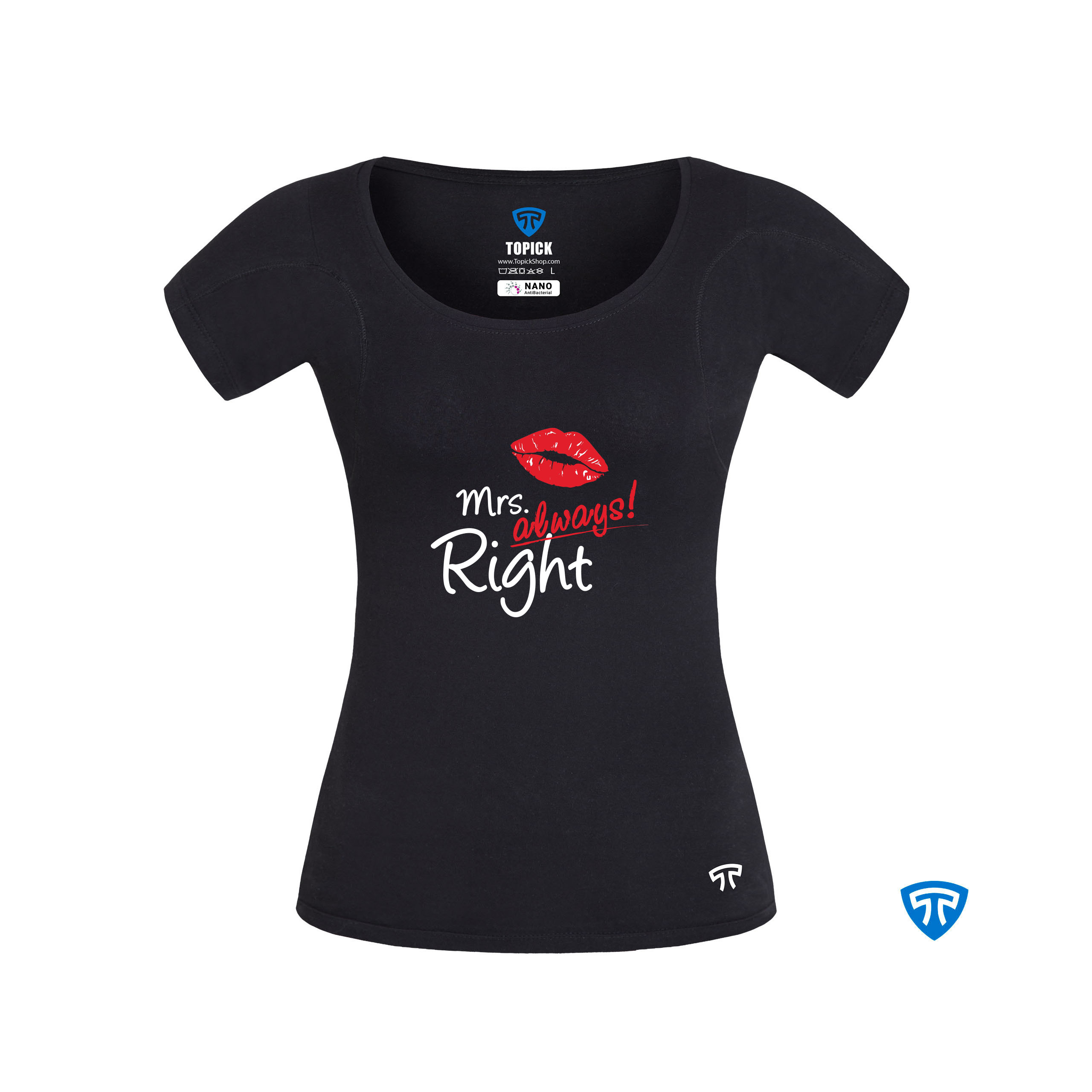 تیشرت نانو زنانه مشکی طرح mrs.Right