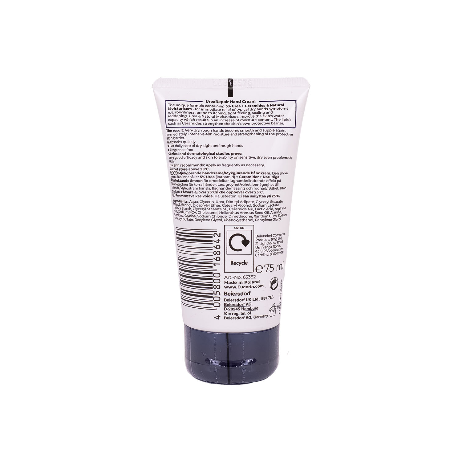 کرم دست اوسرین UreaRepair 5% اوره، ترمیمکننده و آبرسان ۴۸ ساعته برای پوست خشک، زبر و حساس، با جذب سریع و بدون چربی. Eucerin UreaRepair Hand Cream پوست دیابتی