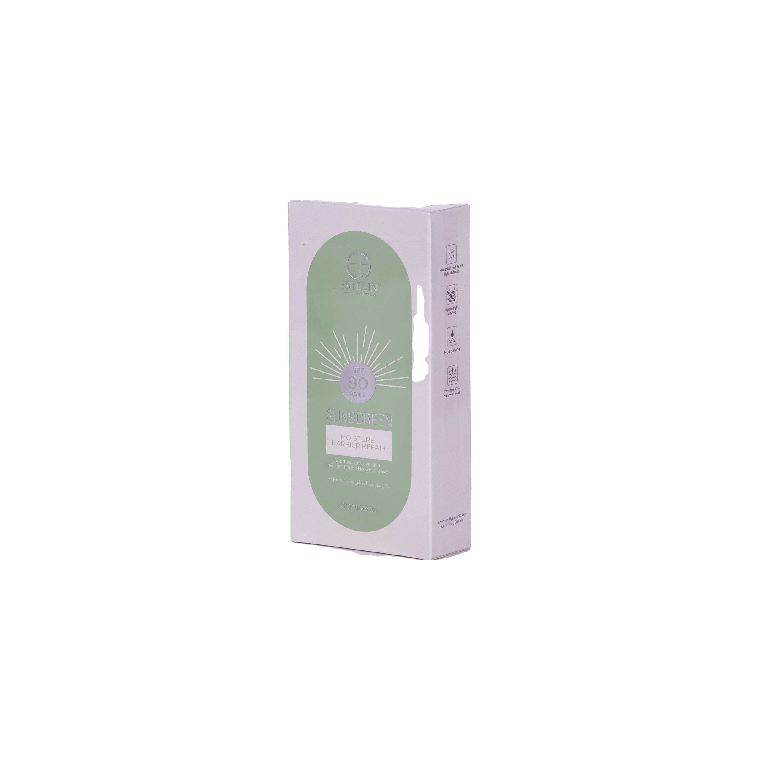 خرید کرم ضد آفتاب استلین Moisture Barrier Repair SPF 90 PA++ با سرامید NP، سنتلا آسیاتیکا، نیاسینامید و هیالورونیک اسید. مناسب پوست حساس و آبرسان.