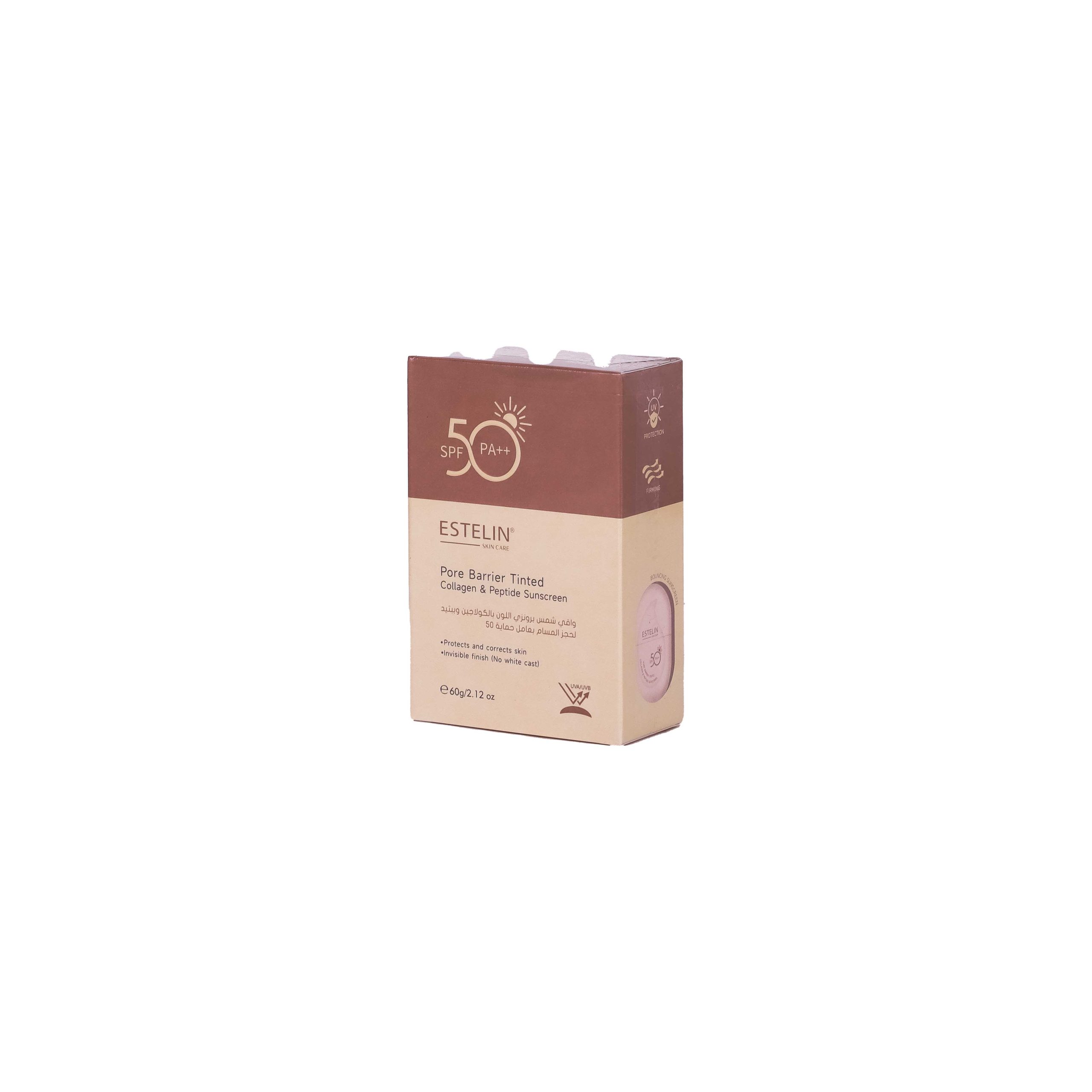خرید ضد آفتاب رنگی استلین مدل Pore Barrier Tinted با SPF 50 PA++؛ دارای کلاژن، پپتید، نیاسینامید، بدون رد سفید و مناسب برای پوشش سبک روزانه.