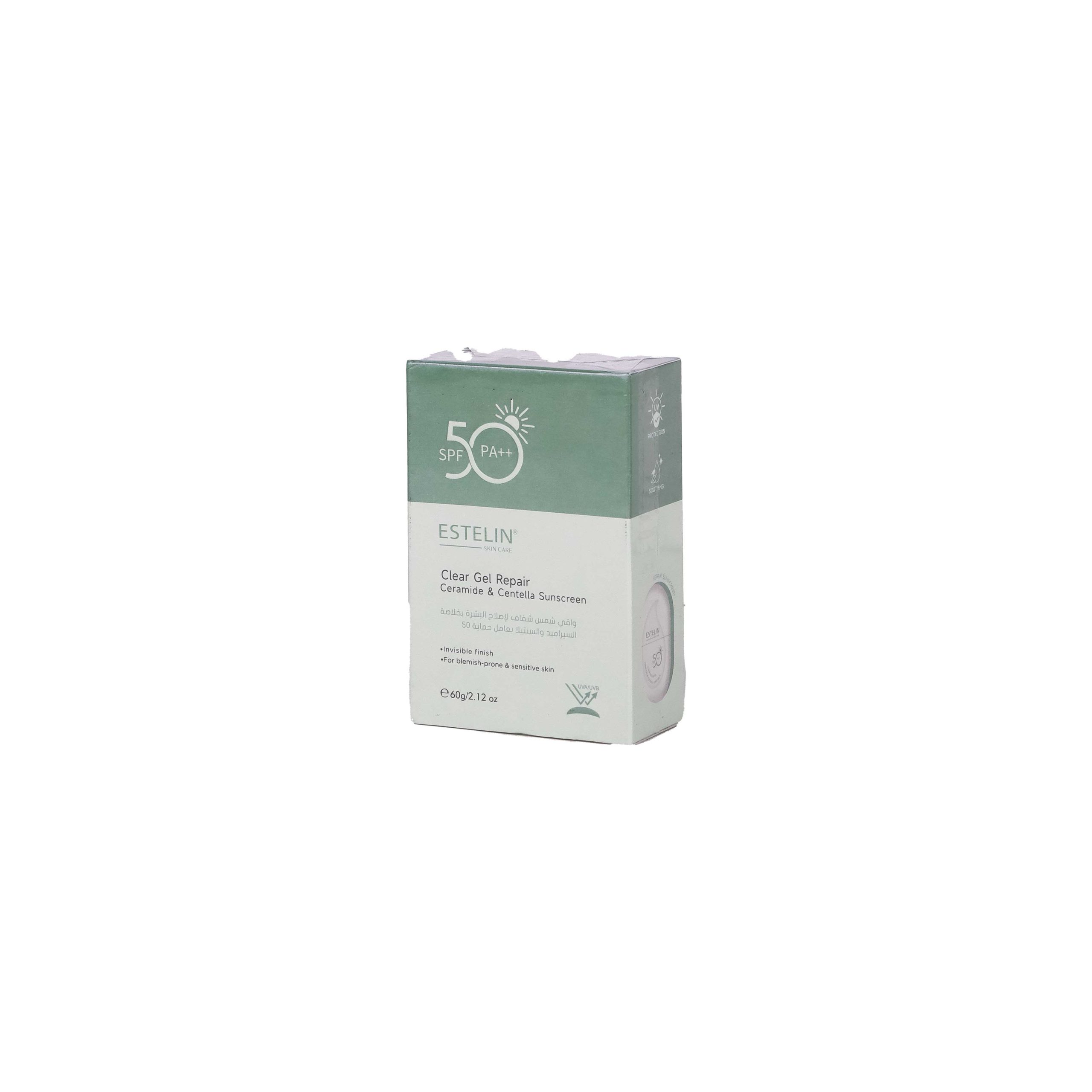 خرید ضد آفتاب استلین Clear Gel Repair با SPF50+ PA++، بافت ژلی سبک، بدون رد سفید، حاوی سرامید و سنتلا؛ مناسب پوست حساس و مستعد جوش.