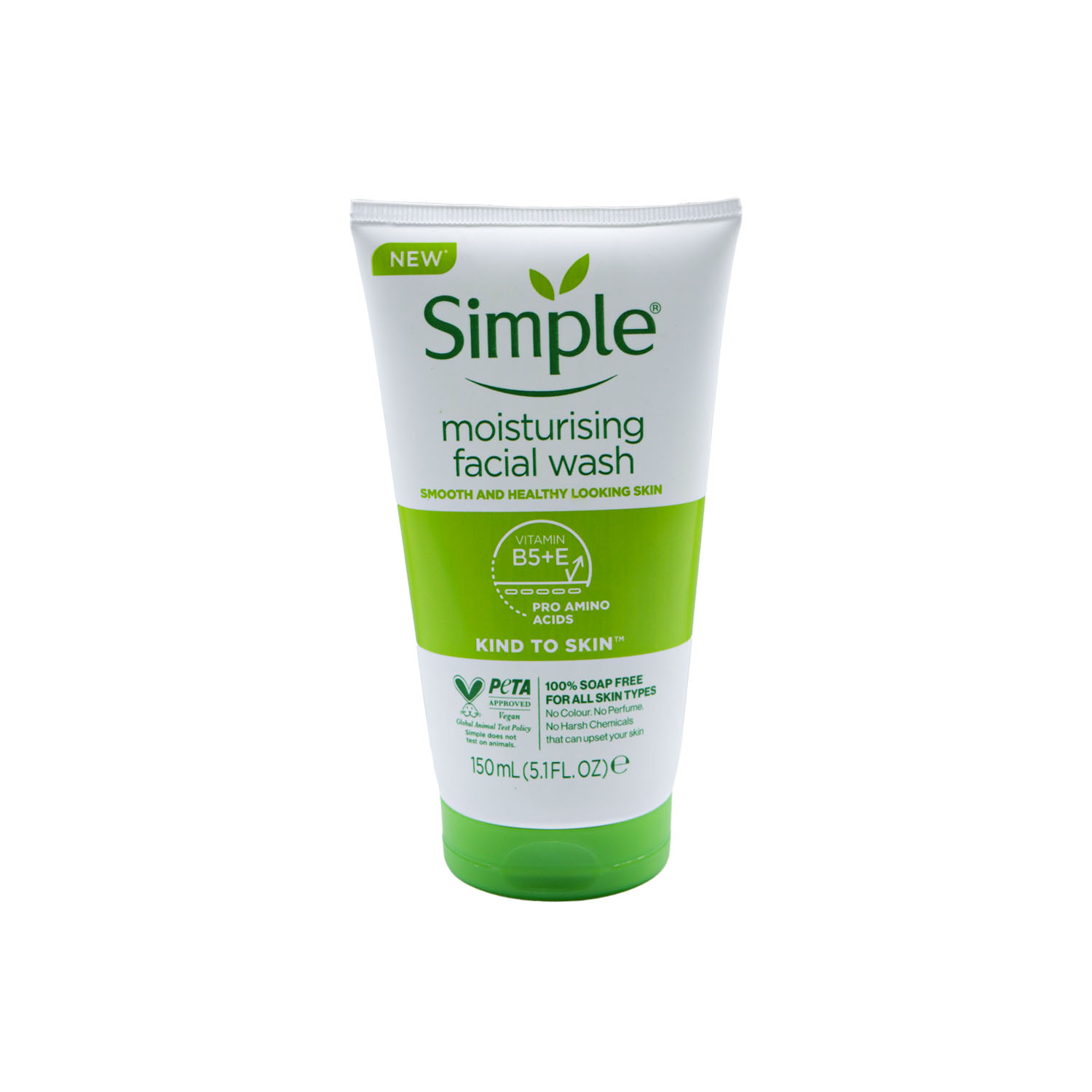 خرید ژل شستشوی مرطوبکننده صورت سیمپل مدل Moisturising Facial Wash، حاوی ویتامین B5، E و پرو آمینو اسید، فاقد صابون و عطر، مناسب انواع پوست.